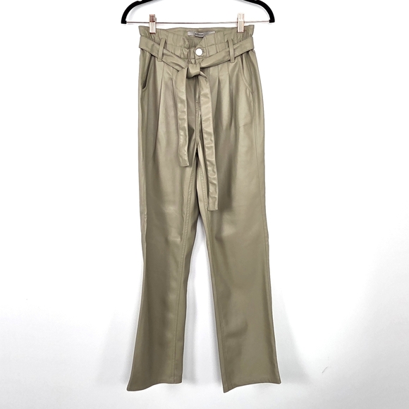 HUDSON REMI Chinchilla Faux Leather High-Rise Paperbag Beige Pants NWT Size 25 - Picture 2 of 12